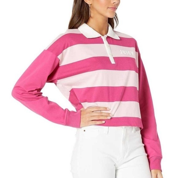 Juicy Couture Rugby Polo Shirt Striped Preppy Semi Crop Top Collar New No Tag